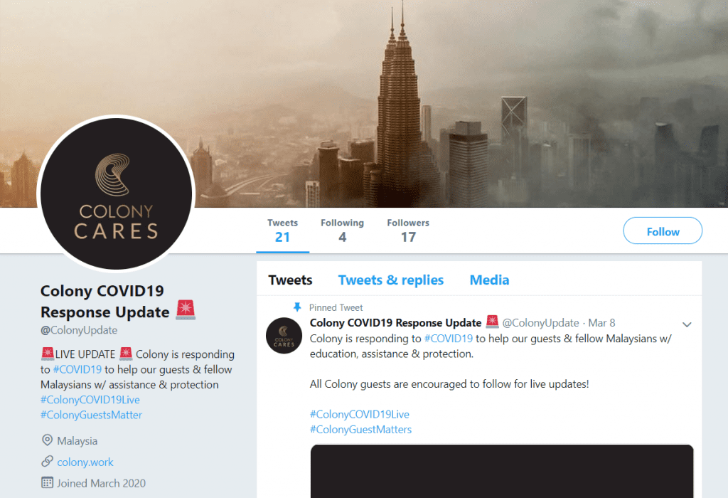 Coworking Space KL: Colony COVID-19 Response Update Twitter Account